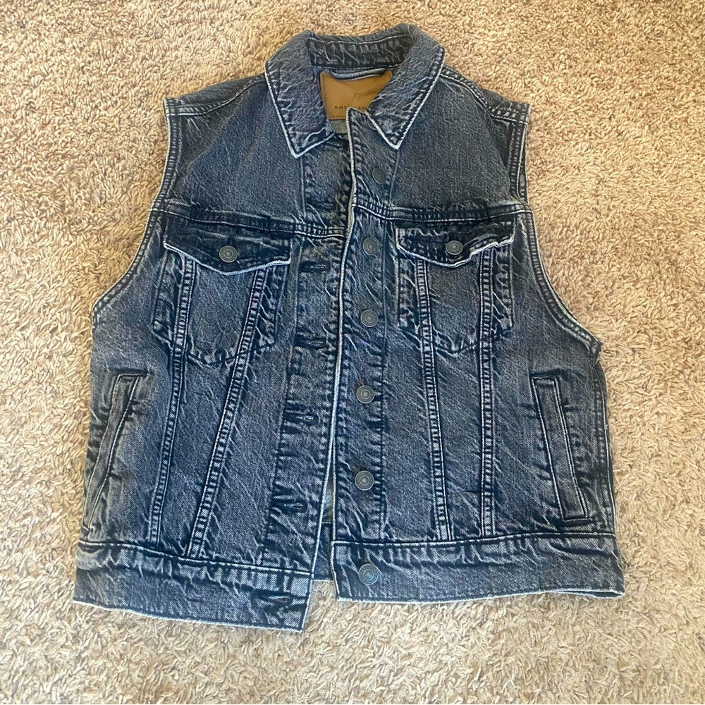 American Eagle Black Denim Sleeveless Vest